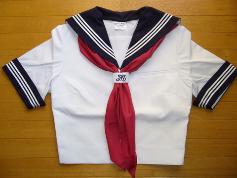 春夏カブリ半袖セーラー/白×紺衿袖